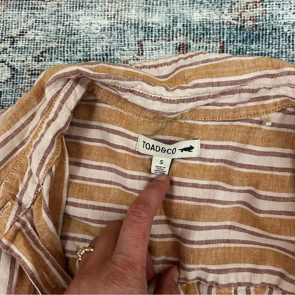 Toad&Co Taj Short Sleeve Jumpsuit in Sunset Stripe | size small - Picture 3 of 7